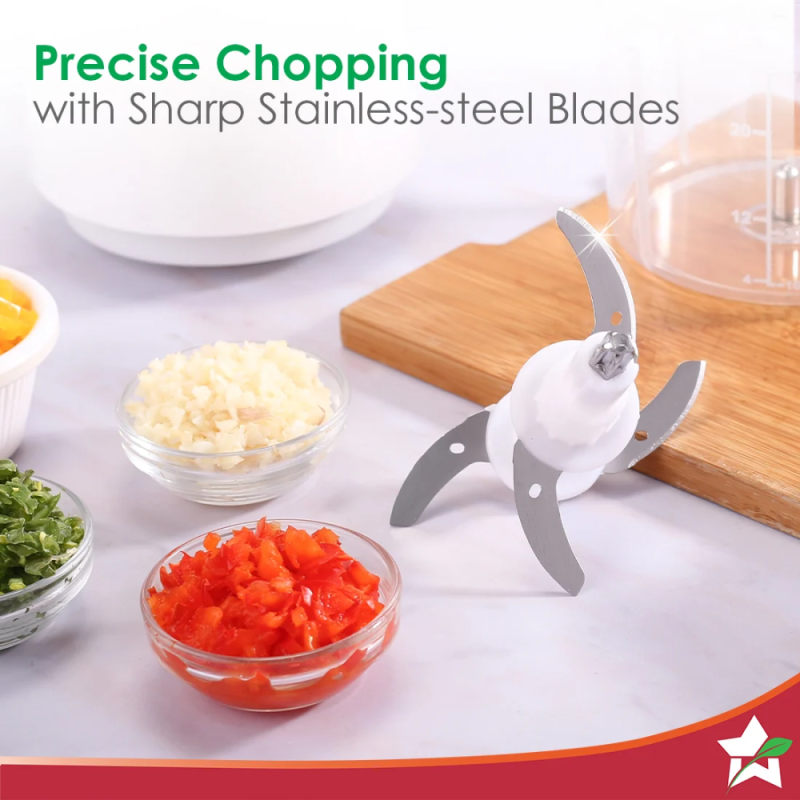 Wonderchef Nutri-Chop Pearl 700ml 350W Electric Chopper, 4 Stainless Steel Blades, Low Noise & Anti-Skid Base