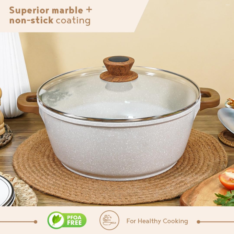 Bergner Naturally Casserole with Lid Ø32 x 14cm Forged Aluminium, Marble Non-Stick, Induction Ready BGD-36044-CR