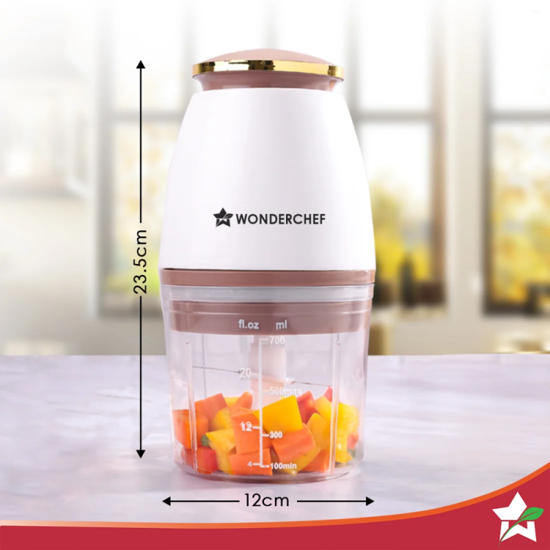 Wonderchef Nutri-Chop Pearl 700ml 350W Electric Chopper, 4 Stainless Steel Blades, Low Noise & Anti-Skid Base