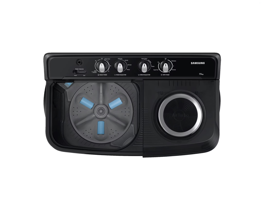 Samsung 7.5 kg Semi Automatic Washing Machine with Hexa Storm Pulsator, Dark Gray with Ebony Black Base (WT75B3200GD)