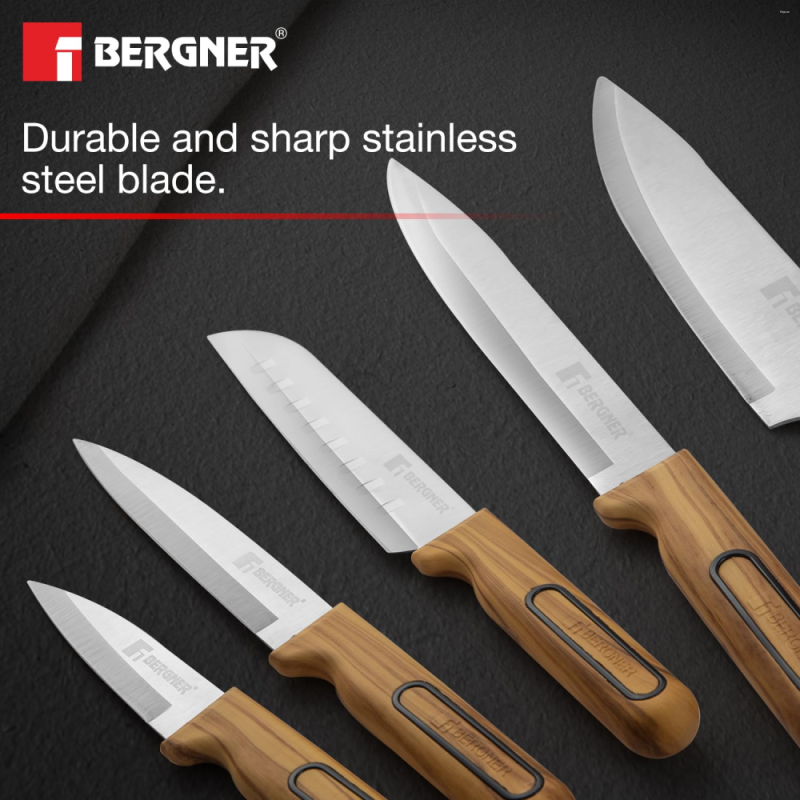 Bergner Olive Garden Olive Garden 6PC Knife Set 6 Pcs Stainless Steel, Wooden-Tone Handle BG-39213-MM