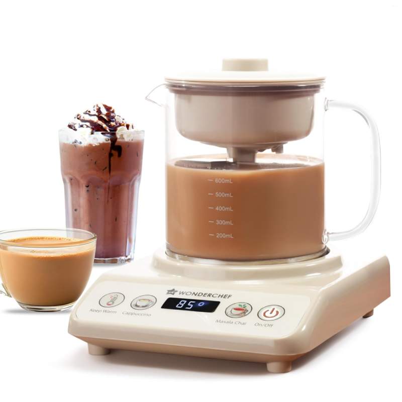 Wonderchef Chai Magic 600W 500ml Automatic Tea & Cappuccino Maker, 4 Modes, Automatic Milk Dispensing & Self-Cleaning