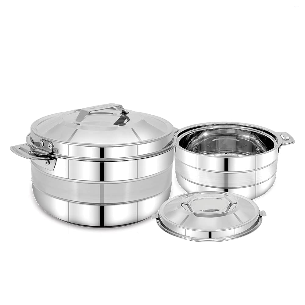 Pigeon Galaxy 2-Piece Stainless Steel Casserole Set, 1000 ml + 1500 ml, Double-Wall Insulated with Steel Lids
