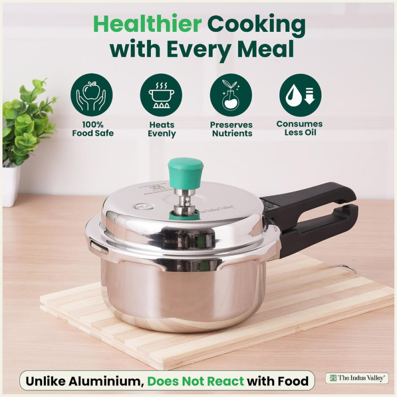 The Indus Valley 2L Pressure Cooker Tri-Ply Stainless Steel KC-TP-PCK-014