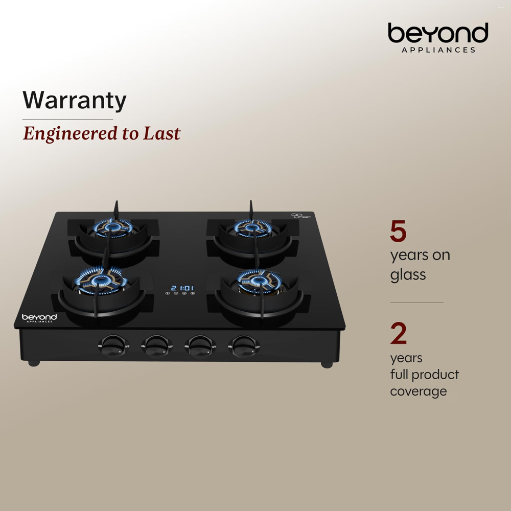 Beyond by BeyondNXT Auriga Pro BA-4B-AU-FB-64-CT-V2 4 Burner Full Brass Gas Cooktop with Auto Ignition, Digital Timer & Flame Failure Device