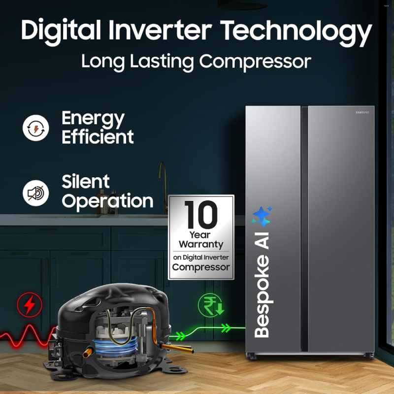 Samsung 653 L 3 Star Frost-Free Side-by-Side Refrigerator, Convertible 5-in-1 with AI, Wi-Fi & Digital Inverter – RS76CG8003S9HL