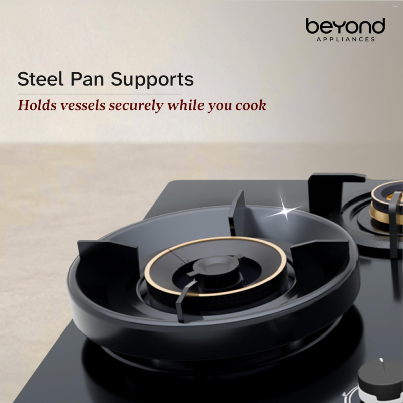 Beyond by BeyondNXT Zyra BAHO-ZR4BL-KE-003 4 Burner Gas Cooktop with Toughened Glass & Brass Burners