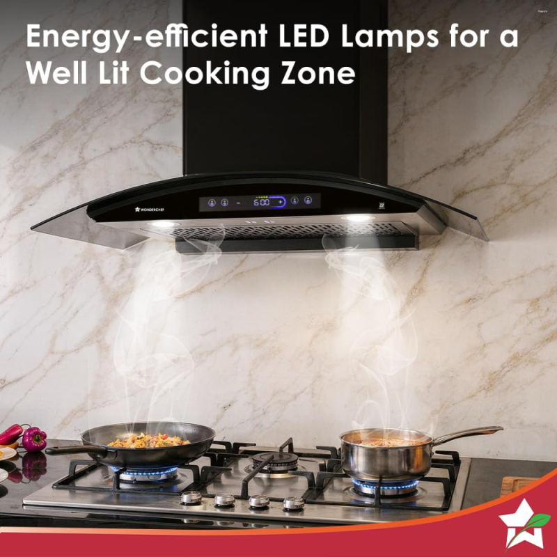 Wonderchef Ultra Curve 90 cm Filterless BLDC Auto-Clean Chimney with 1700 m³/hr Suction, Motion Sensor & Touch Control