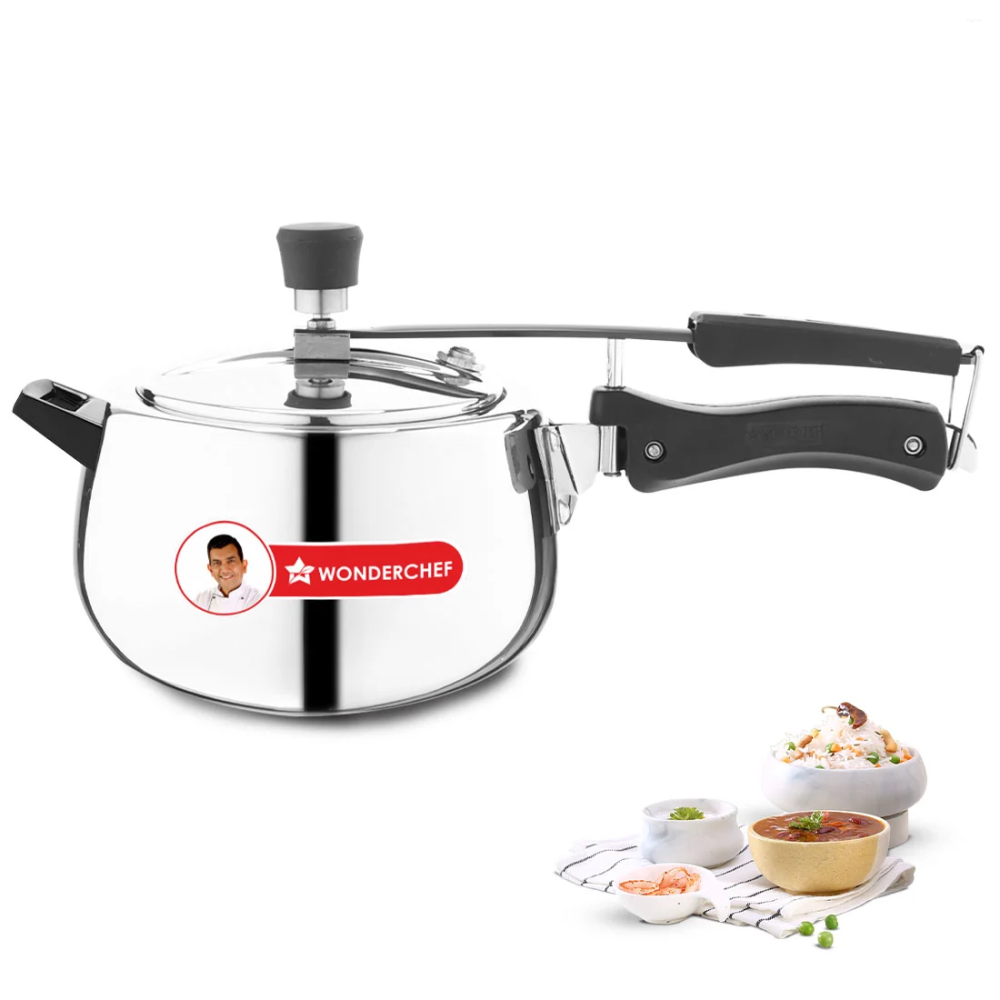 Wonderchef Nigella Tri-Ply 5L Inner Lid Pressure Cooker, 18/10 Stainless Steel, Contour Shape, Induction & Gas Compatible