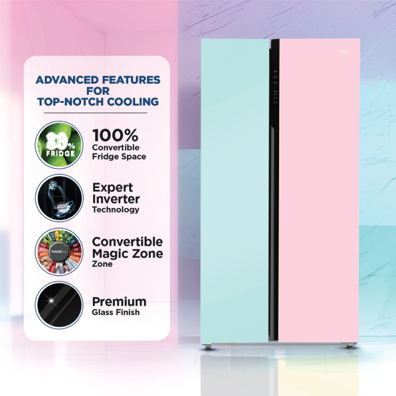 Haier 602 L 3 Star Side-by-Side Convertible Refrigerator with Expert Inverter, Magic Cooling, Deo Fresh & Jumbo Ice Maker HRS-682PNG