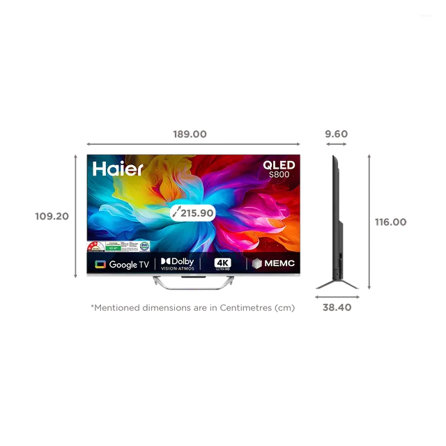 Haier 85 Inch 4K QLED Google TV with Dolby Vision, Dolby Atmos, MEMC & Hands-Free Voice Control 85S800QT-P