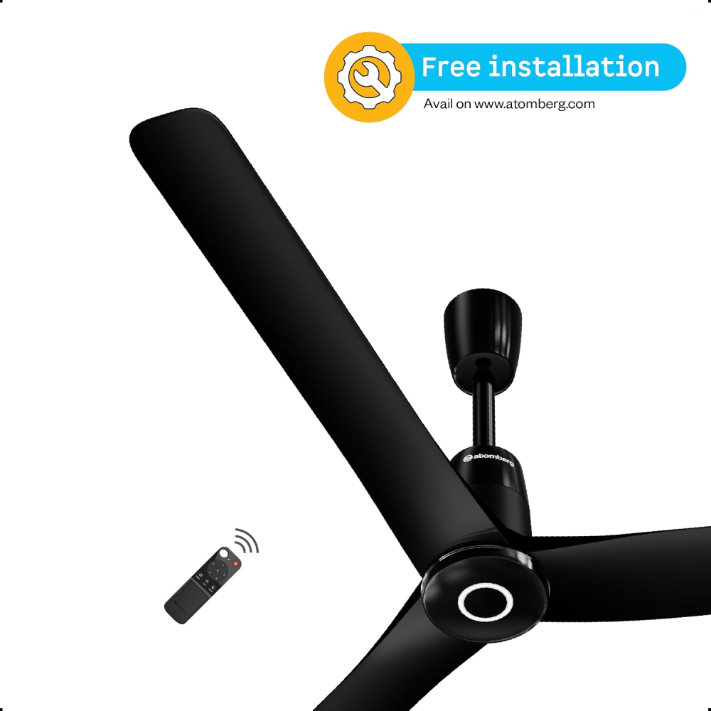 Atomberg Aris Contour Smart 1200mm BLDC Ceiling Fan with IoT, Remote Control & Ring Light LED for Speed Indication – Midnight Black