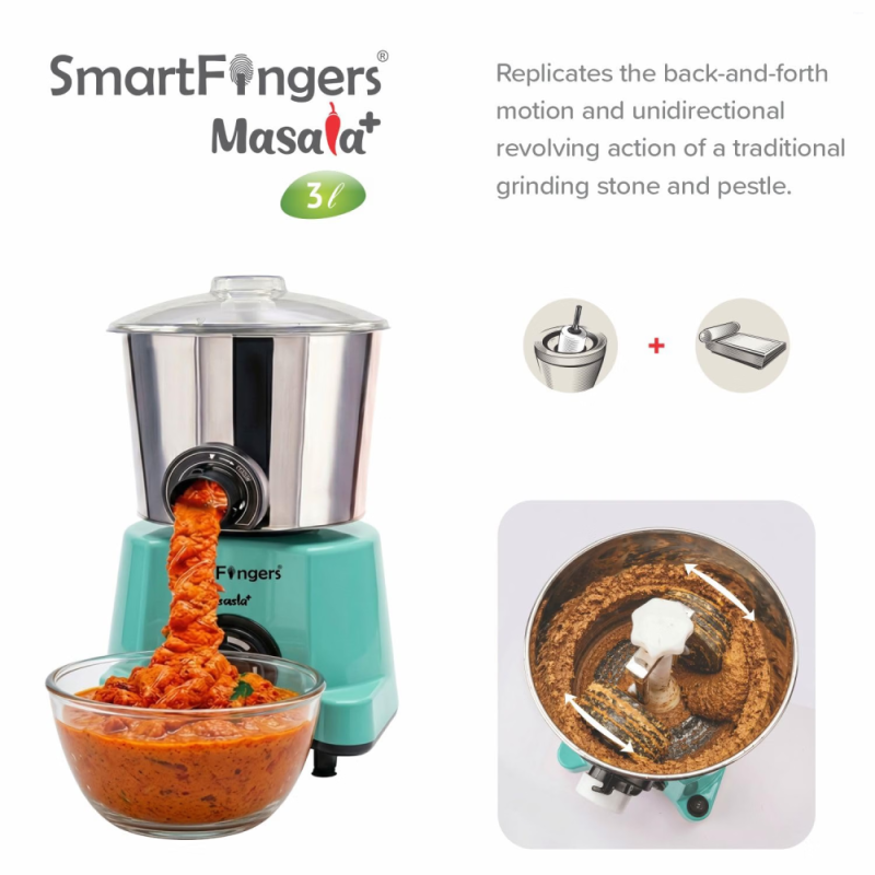 SmartFingers 3 L Masala Plus Wet Grinder, Wet Masala & Batter Dispenser, Stainless Steel Drum