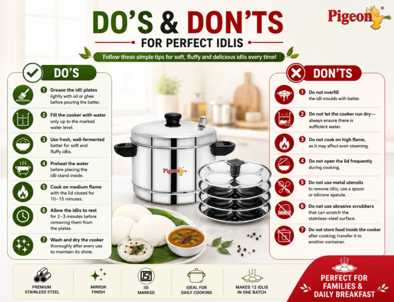 Pigeon Classic-4 4-Plate Stainless Steel Idli Cooker for 16 Idlis with Induction & Gas Stove Compatibility