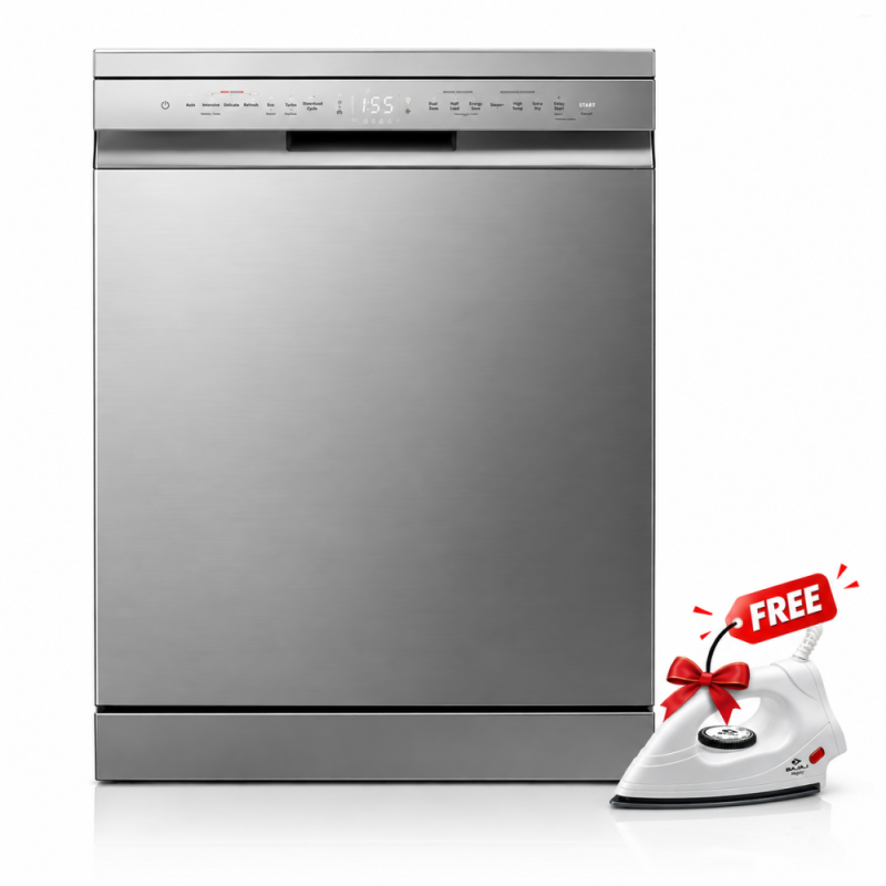 LG 15 Place Settings Freestanding Dishwasher with TrueSteam, QuadWash, Inverter Direct Drive, Wi-Fi & Auto Open Door, DFB435FV, Prime Silver + FREE Bajaj Majesty DX4 1000W Dry Iron