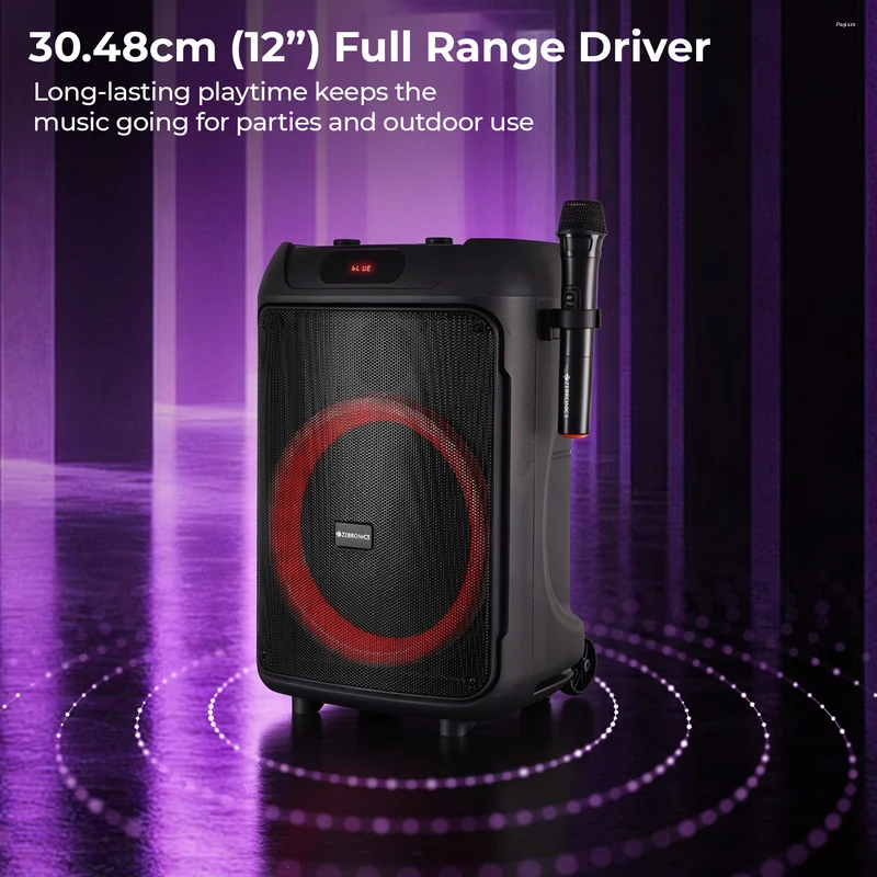 Zebronics ZEB-Thump 111 72W RMS Trolley DJ Speaker with Wireless Mic, Bluetooth 5.3, Karaoke, TWS, USB, mSD, AUX, FM & Rechargeable Battery
