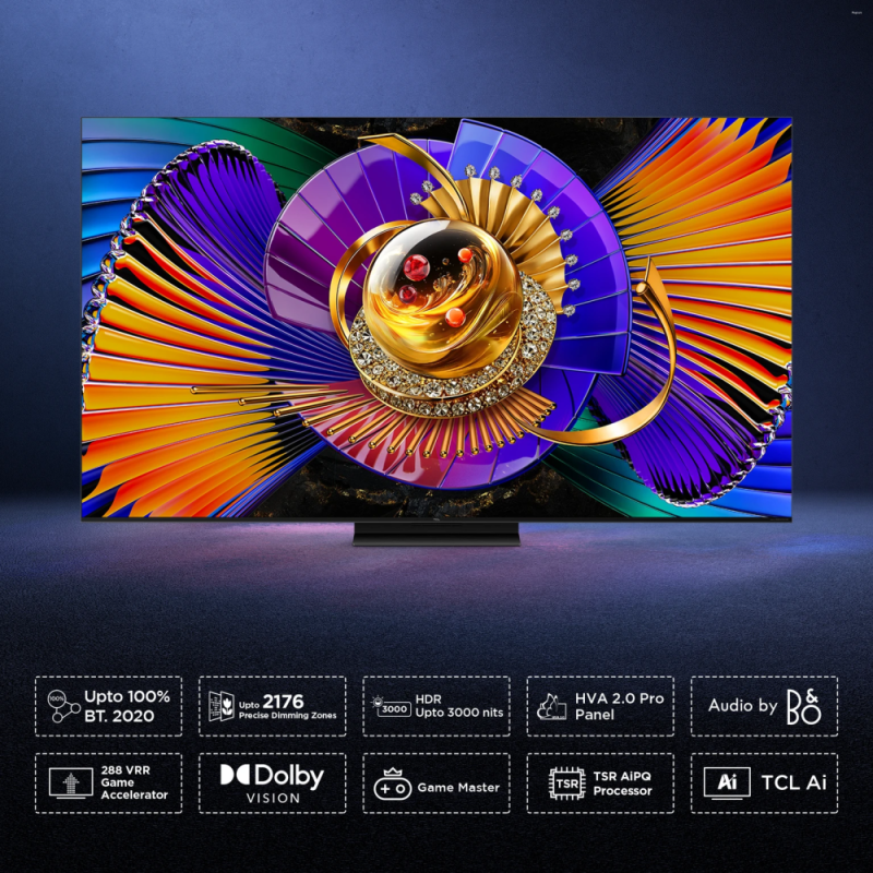 TCL 65 Inch 4K SQD-Mini LED Google TV with 144Hz, 1152 Dimming Zones, Dolby Vision IQ & Bang & Olufsen Audio 65C7L