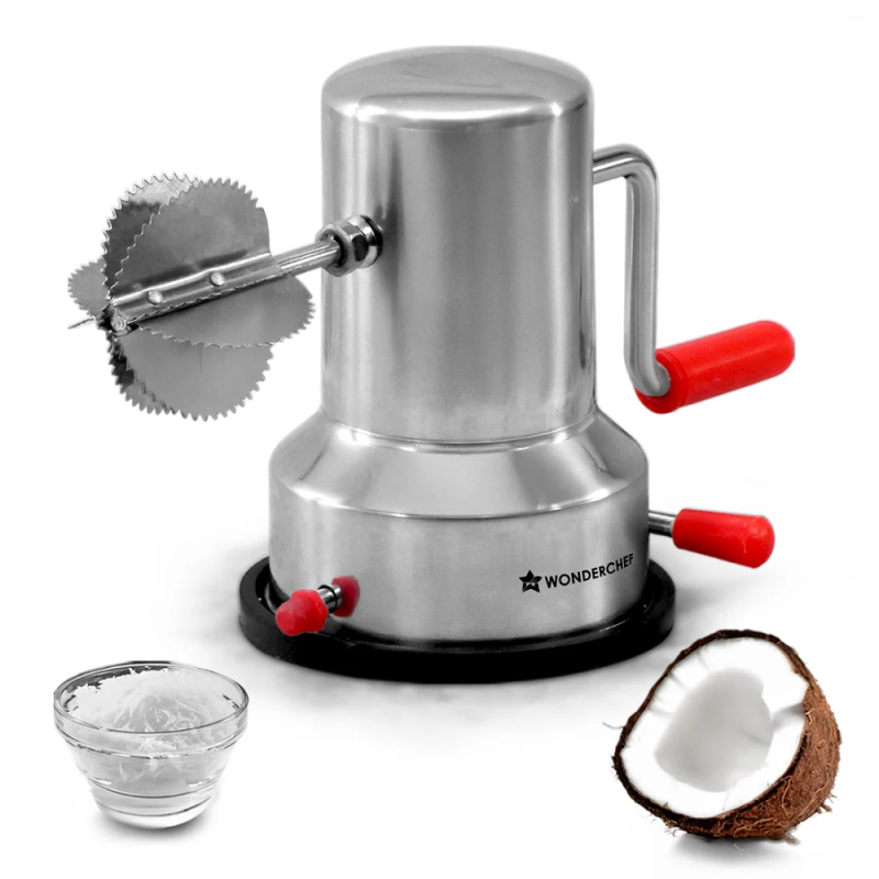 Wonderchef Stainless Steel Coconut Scraper, Vacuum Base, Rotatable Handle & Manual Operation