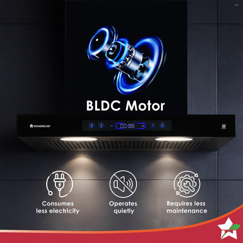 Wonderchef Ultra Sleek 60 cm Filterless BLDC Auto-Clean Chimney with 1800 m³/hr Suction, Motion Sensor, Touch Control & 9 Speed Levels