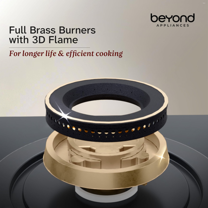 Beyond by BeyondNXT Zyra BAHO-ZR4BL-KE-003 4 Burner Gas Cooktop with Toughened Glass & Brass Burners