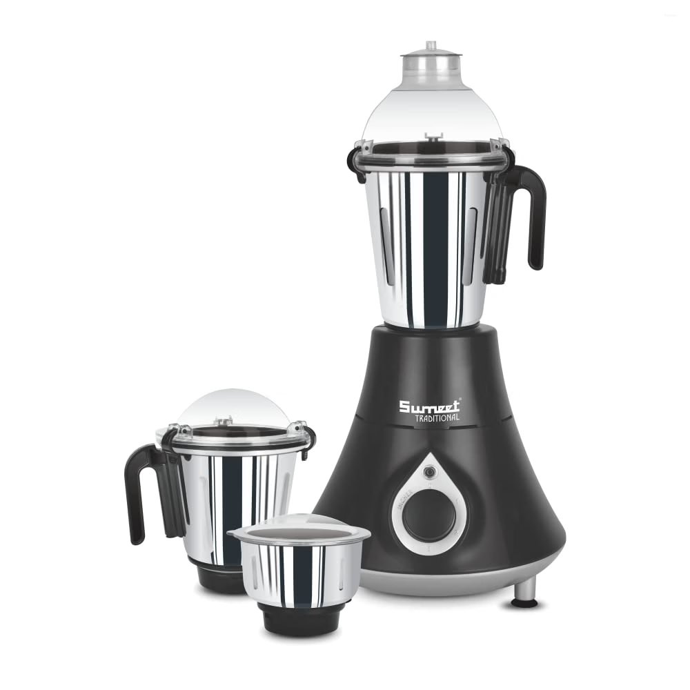 Sumeet Traditional Zenith 900W Mixer Grinder with 3 Stainless Steel Jars, Copper Motor & Safety Lock