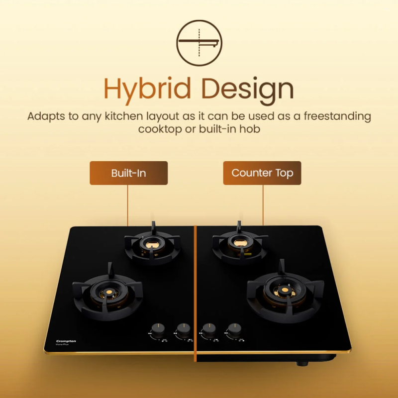 Crompton Viona Plus 82cm 4 Burner Built-in Gas Hob with Auto Ignition & Flame Failure Safety (HOB-VPDC824-MBL)