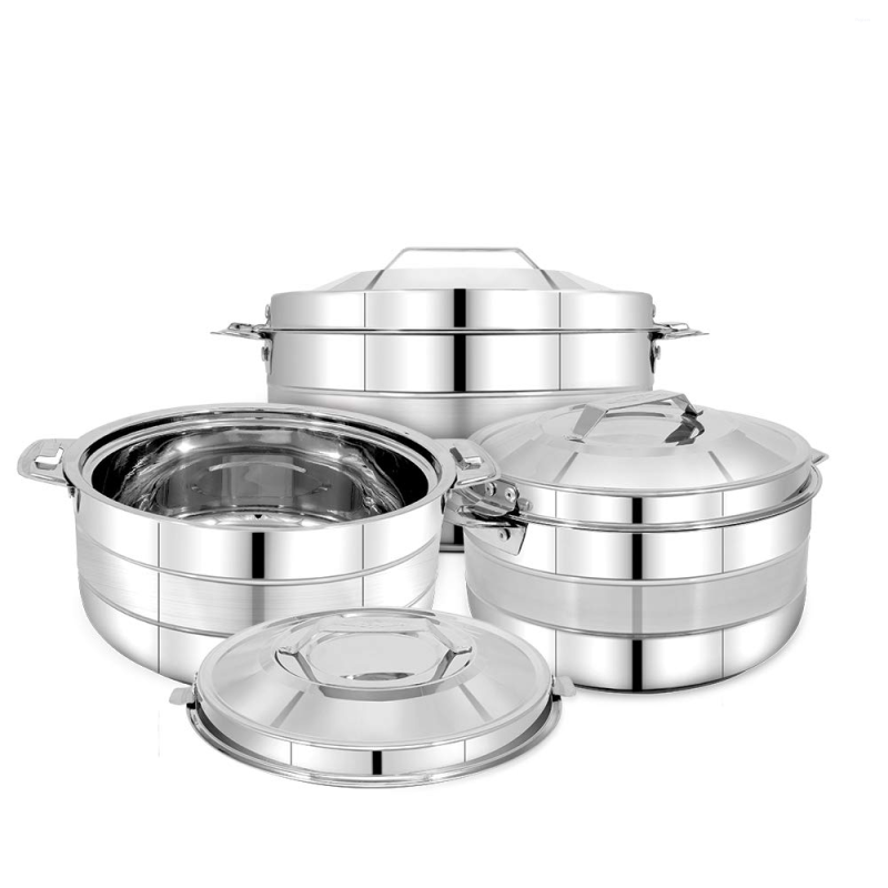 Pigeon Galaxy 3-Piece Stainless Steel Casserole Set, 1000 ml + 1500 ml + 2500 ml, Double-Wall Insulated with Steel Lids