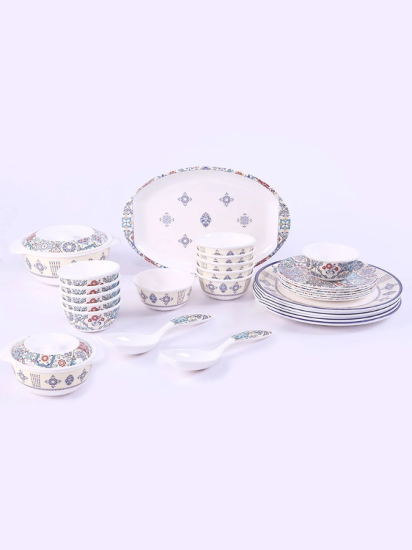 Wonderchef Venice 31-Piece Blue Melamine Dinner Set with Dinner Plates, Bowls, Casseroles & Serving Platter