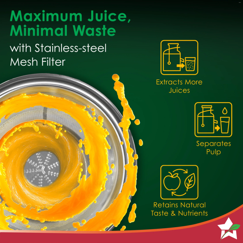 Wonderchef Venezia 500W Centrifugal Juicer, Dual Speed, Wide Feeding Mouth, Stainless Steel Mesh Filter & Pulp Separator