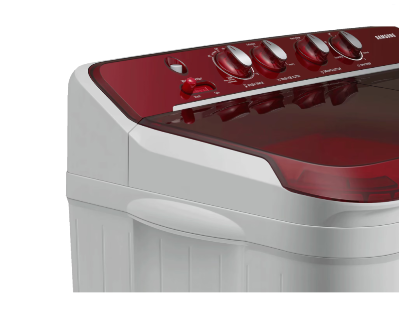 Samsung 7.5 kg Semi Automatic Washing Machine with Hexa Storm Pulsator, Light Gray with Red Base (WT75B3200RR)