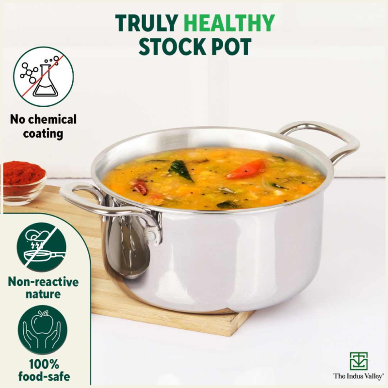 The Indus Valley 18cm Saucepot Tri-Ply Stainless Steel, Lid KC-TP-ST-010