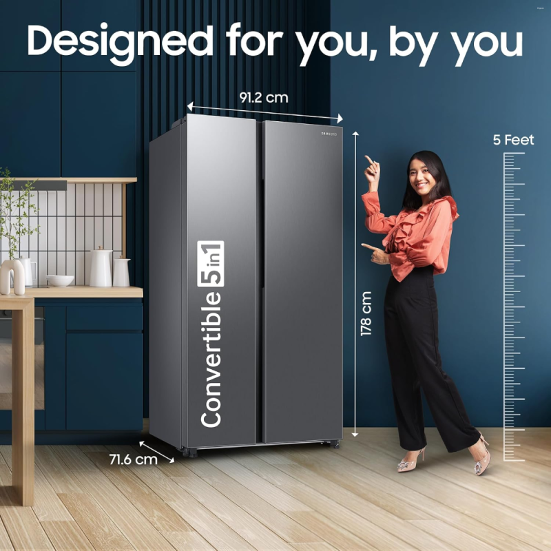 Samsung 653 L 3 Star Frost-Free Side-by-Side Refrigerator, Convertible 5-in-1 with AI, Wi-Fi & Digital Inverter – RS76CG8003S9HL