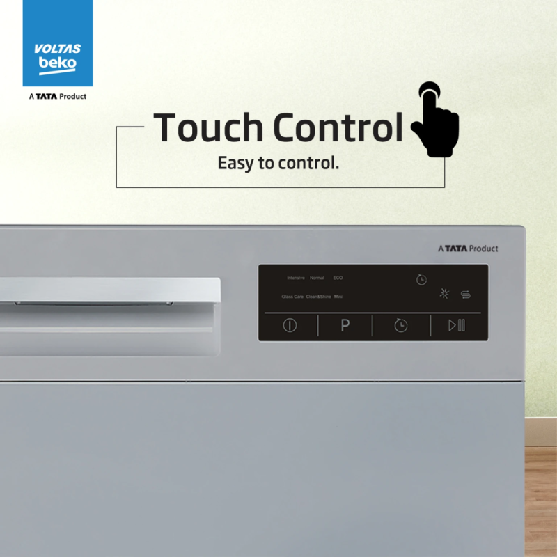 Voltas Beko DT8S 8 Place Settings Table Top Dishwasher with Inbuilt Heater, 6 Wash Programs, 8 L Water Consumption, Silver