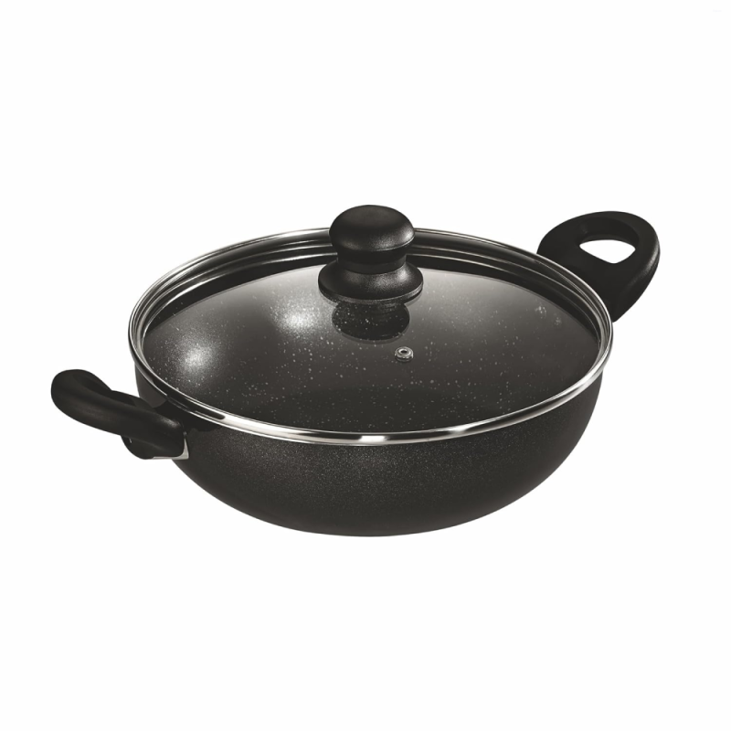 Butterfly Granza 280 mm 2.4 Litre Aluminium Non-Stick Kadai with Glass Lid, 5-Layer Teflon Infinity Granite Coating & Induction Base