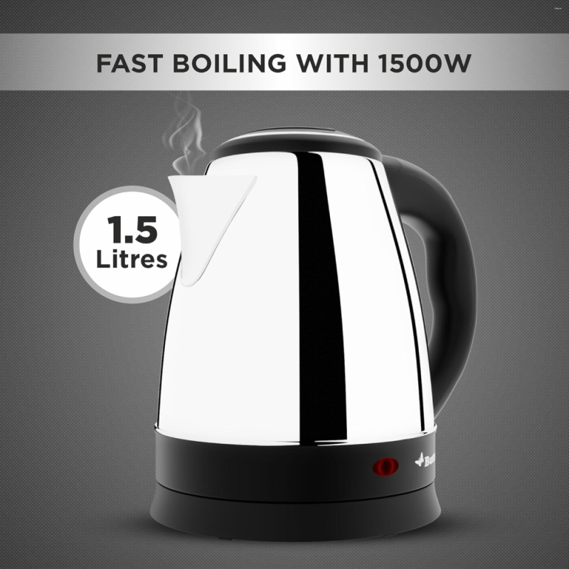 Butterfly EKN 1.5 Litre 1500W Stainless Steel Electric Kettle with Auto Cut-Off, Concealed Heating Element & Wide Mouth