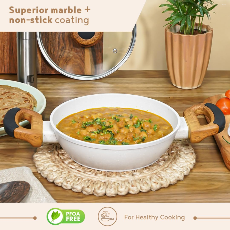 Bergner Naturally Kadai With Lid Ø28cm Forged Aluminium, Marble Non-Stick, Induction Ready BGD-30490-CR