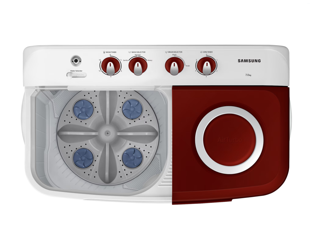 Samsung 7.0 kg Semi Automatic Washing Machine with Double Storm Pulsator, Light Gray with Wine Lid (WT70C3000RR)