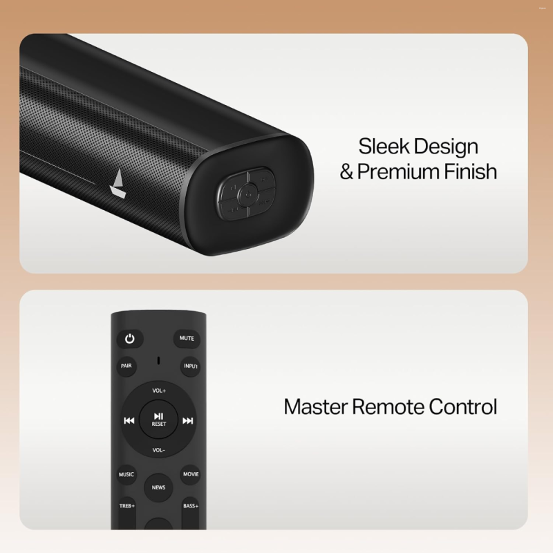 boAt Aavante 2.1 1650 160W RMS 2.1 Channel Soundbar with Wireless Subwoofer, Bluetooth 5.4, USB, AUX, Optical, HDMI (ARC), EQ Modes & Remote Control (HA0049)