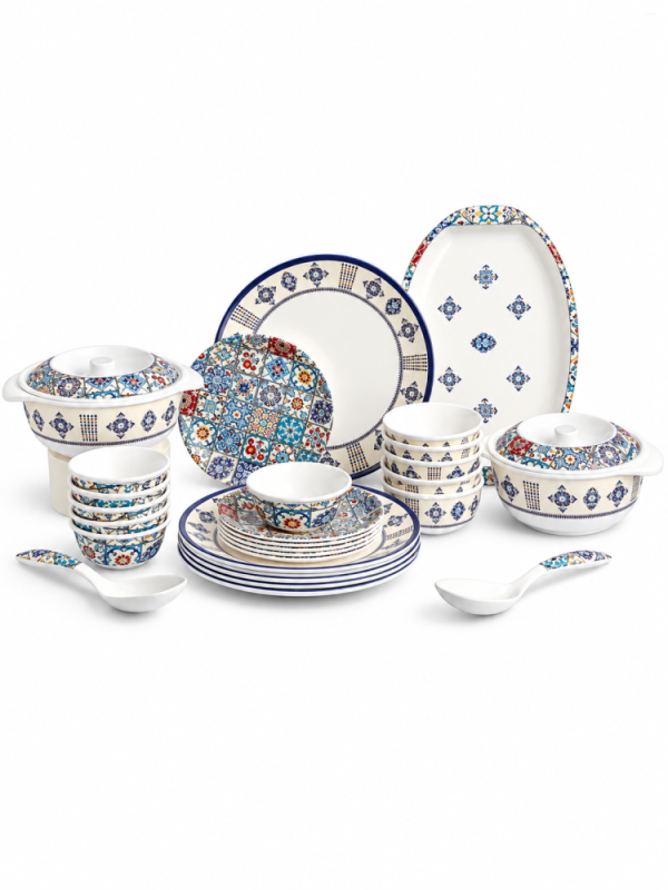 Wonderchef Venice 31-Piece Blue Melamine Dinner Set with Dinner Plates, Bowls, Casseroles & Serving Platter