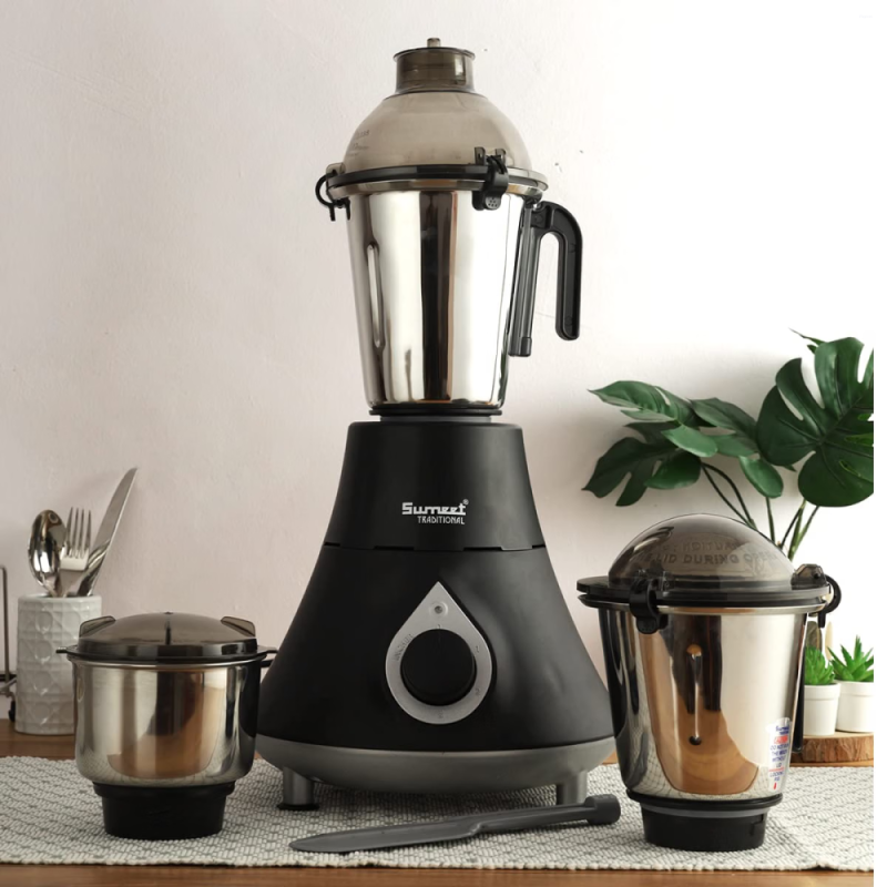 Sumeet Traditional Zenith 900W Mixer Grinder with 3 Stainless Steel Jars, Copper Motor & Safety Lock