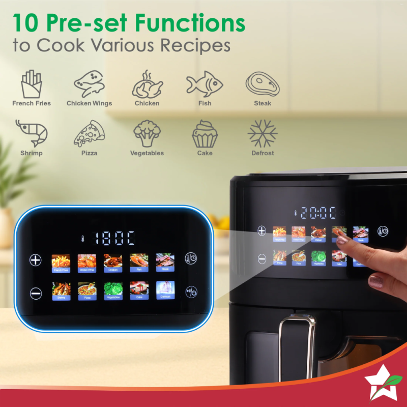 Wonderchef Evita 6.5L 1600W Digital Air Fryer, 12 Preset Menus, Rapid Air 360° Circulation, Viewing Window & Chamber Light