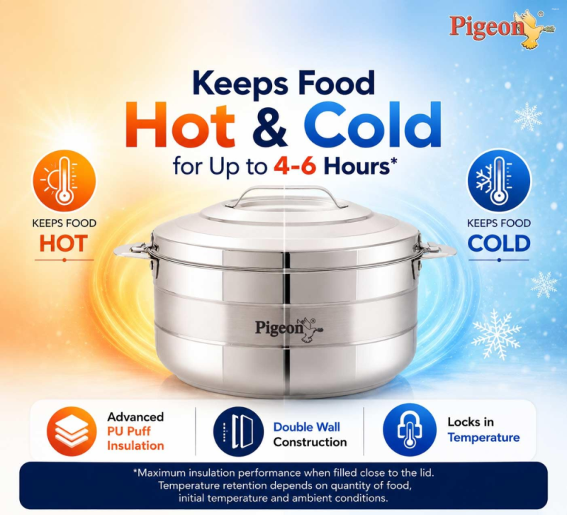 Pigeon Galaxy 3-Piece Stainless Steel Casserole Set, 1000 ml + 1500 ml + 2500 ml, Double-Wall Insulated with Steel Lids