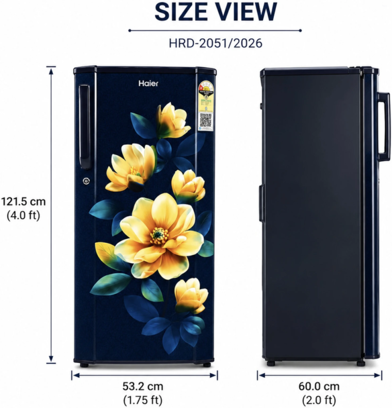 Haier 185 L 1 Star Single Door Direct Cool Refrigerator with DEFT, Stabilizer Free Operation & Toughened Glass Shelves HRD-2051SMFA-P
