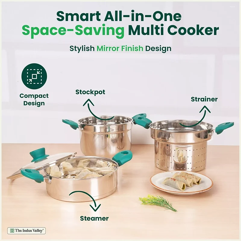 The Indus Valley 21cm Multi-Cooker Steamer Stainless Steel KC-SS-ST-005