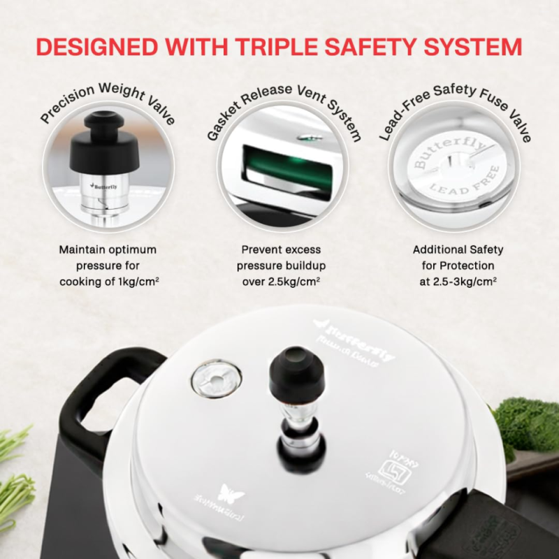 Butterfly Curve 3 Litre Stainless Steel Pressure Cooker with Outer Lid, Induction Base & Stay-Cool Handle
