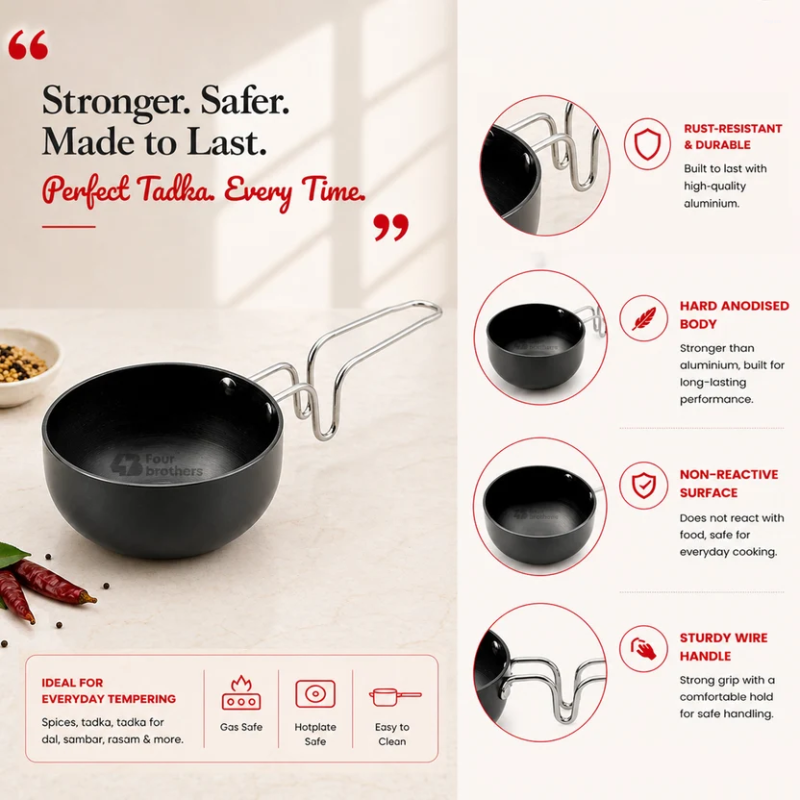 Four Brothers Vagaria Black Hard Anodised Tadka Pan 9 cm 4BHV