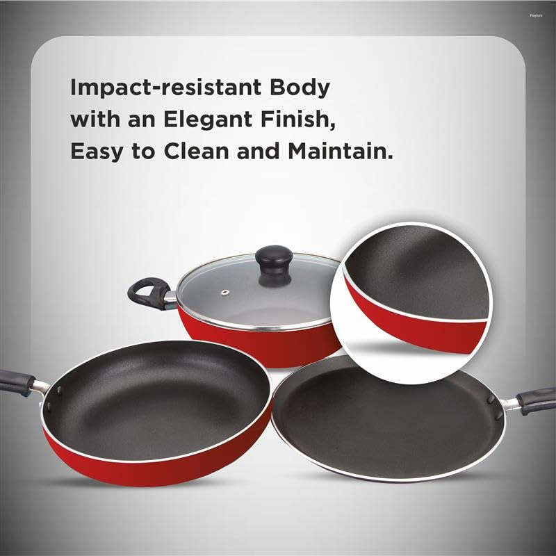 Butterfly Kroma Deluxe KCP3 250 mm Tawa + 240 mm Kadai + 240 mm Fry Pan with Greblon-C3 Non-Stick Coating & Induction Base
