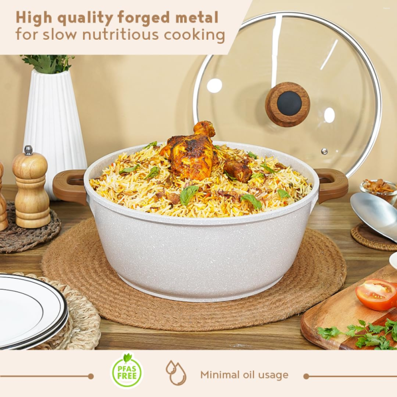 Bergner Naturally Casserole with Lid Ø32 x 14cm Forged Aluminium, Marble Non-Stick, Induction Ready BGD-36044-CR