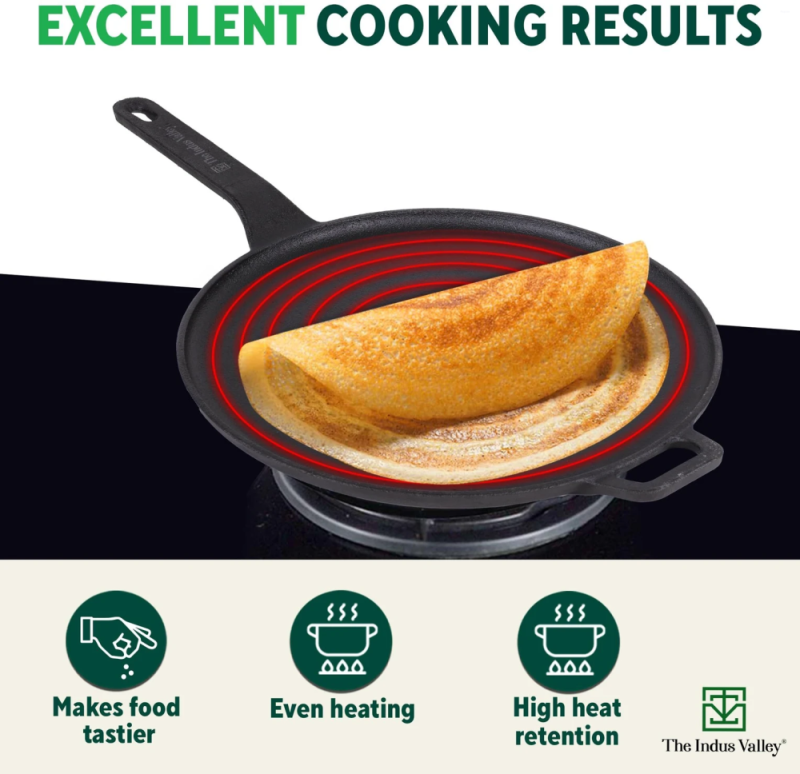 The Indus Valley 29cm Tawa Cast Iron, Helper Handle KC-FE-TA-049