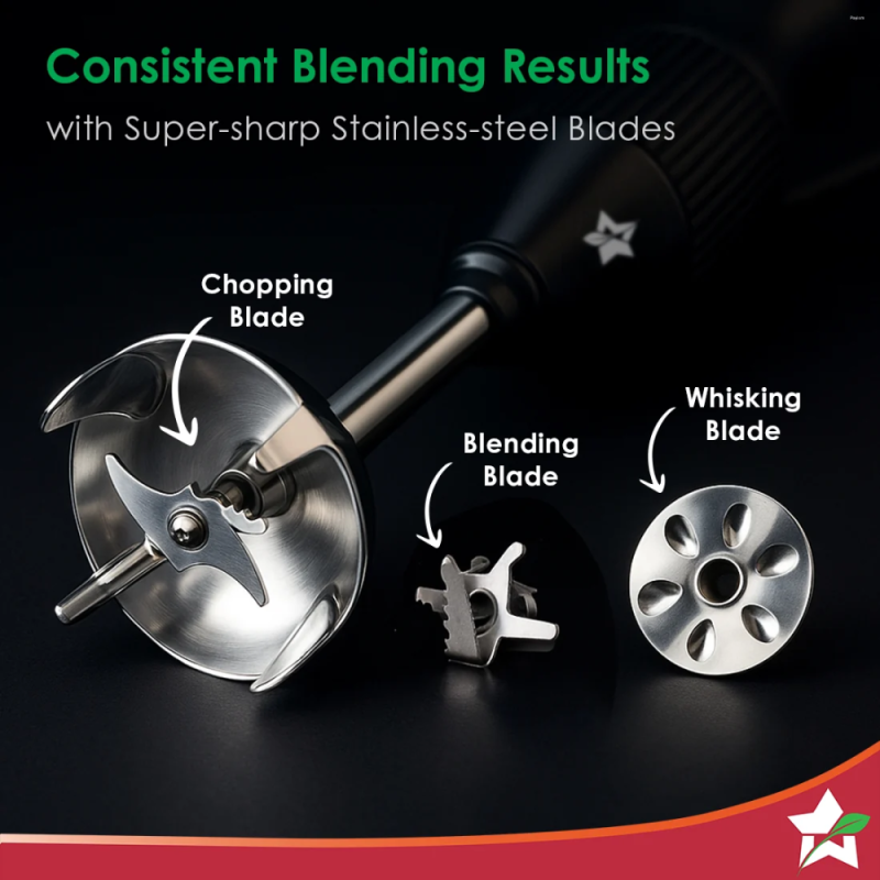 Wonderchef Prima Plus 250W Electric Hand Blender, 2-Speed, Stainless Steel Blades, Hot & Cold Blending, Whisk & Chopper